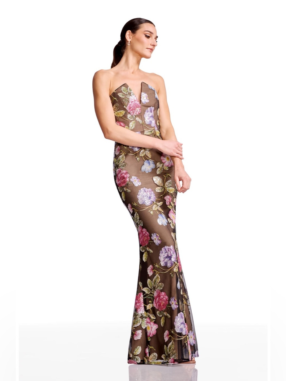 Dress the Population Fernanda Embroidered Floral Strapless Gown Size Large - Picture 13 of 13